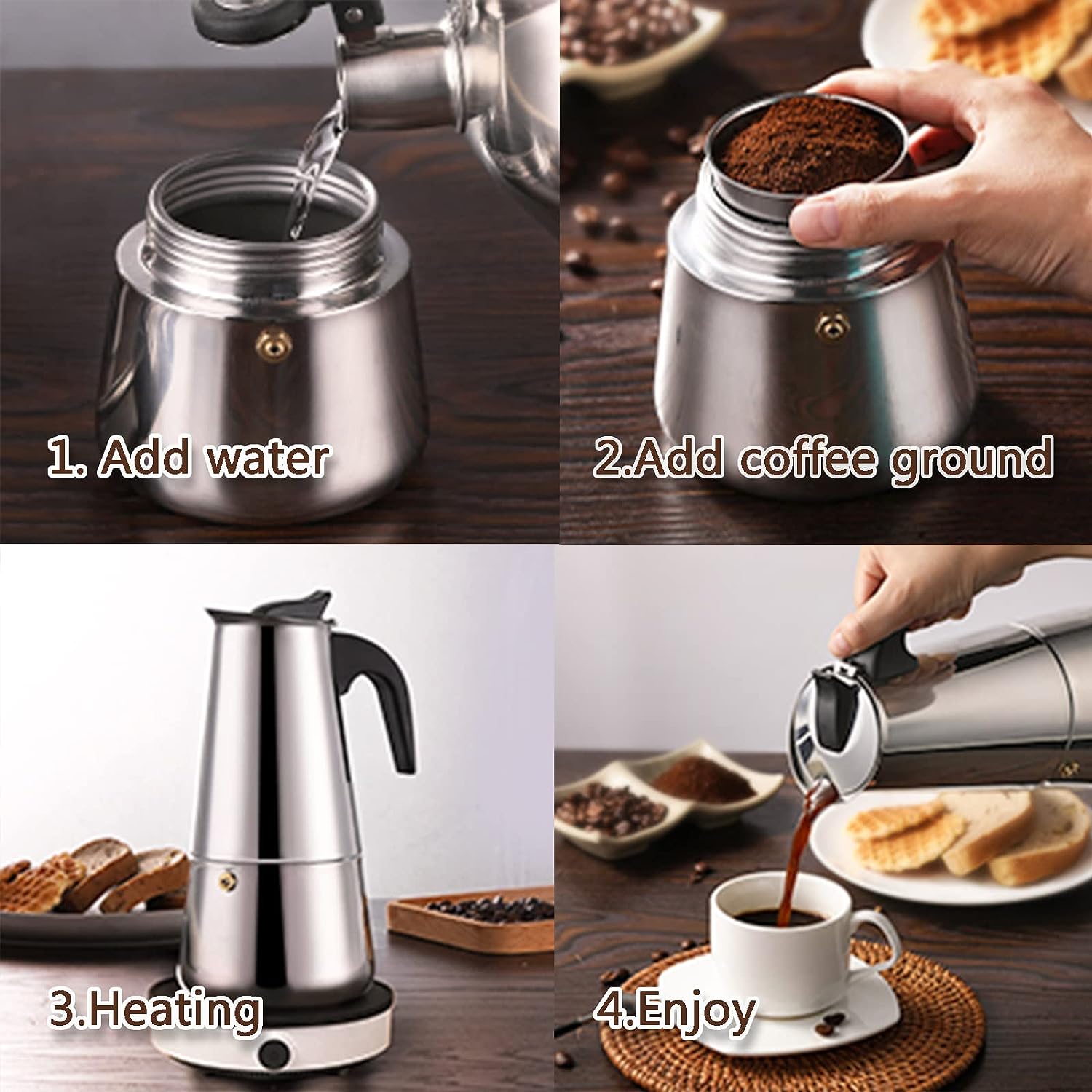 4/6/9 Cups Moka Pot Caffe Mach - đánh giá và giá Coffee Equipment Espresso