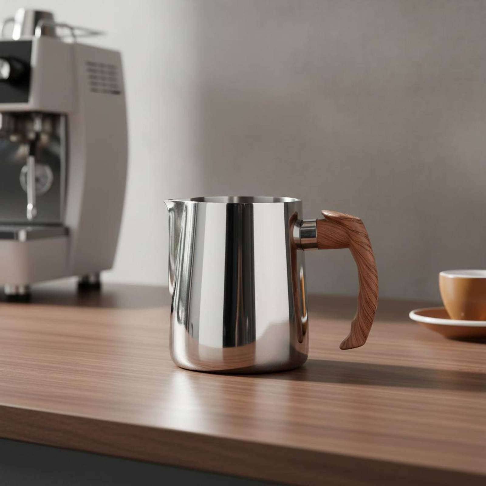 Latte Art Jug with Wooden Hand - đánh giá và giá Milk Steaming Pitcher